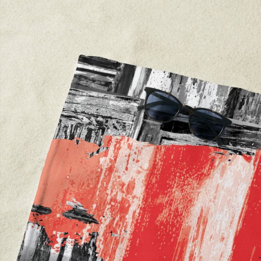 Beach Towel – Red Pulse Abstract Design Strandlaken (In situ)