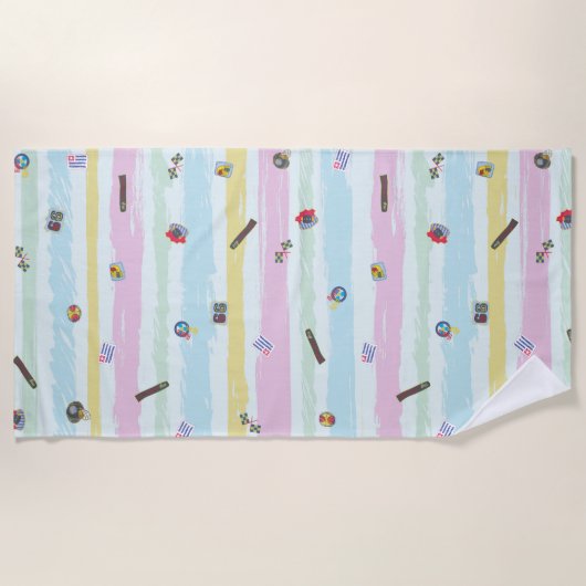 Beach Towel – Sports & Stripes Pastel Racing Strandlaken (Voorkant)