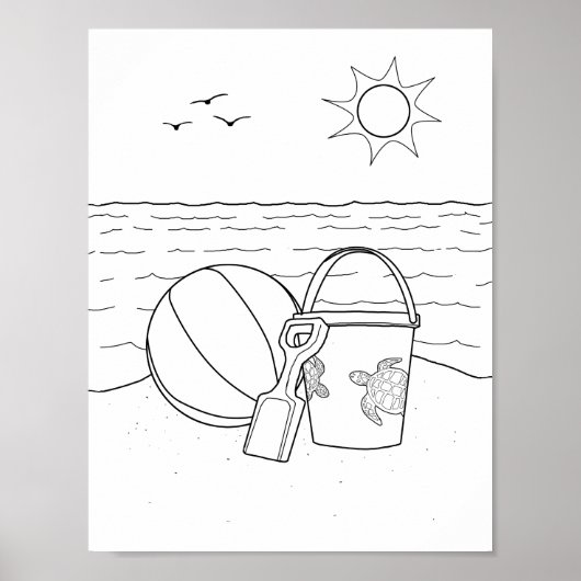 Beach Toys Adult Coloring Poster (Voorkant)