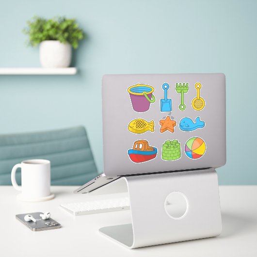 Beach Toys-pictogrammen Sticker (Laptop op bureau)