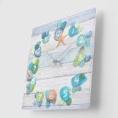 Beach Treasures Zee Glass Driftwood Shells Vierkante Klok (Hoek)