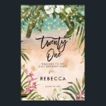 Beach Tropical 21st Birthday Welkomstbord poster<br><div class="desc">Een mooie 21e verjaardag welkom bord met strand achtergrond, string verlichting en tropische bloemen. Perfect voor zomer/strand bruiloften, feesten en douches! Gemakkelijk om de tekstvelden te bewerken die worden weergegeven met uw namen en datum, enz. Bezoek nu mijn winkel om het volledige aanbod te zien, inclusief stickers, uitnodigingen, menu etc....</div>