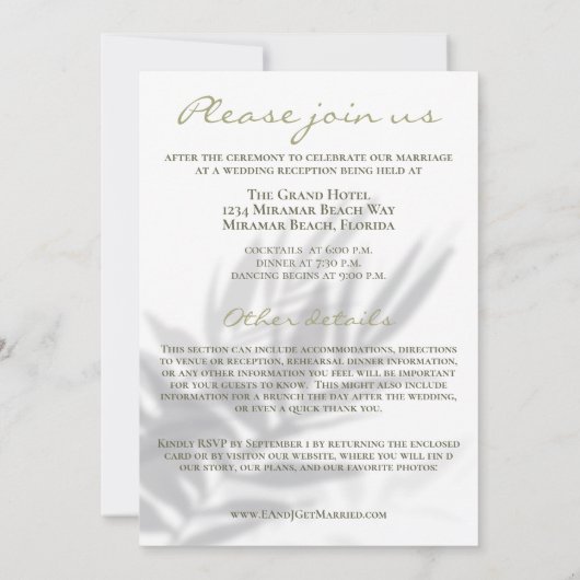 Beach Tropical all in one palms Shadows Weddenscha Kaart (Achterkant)