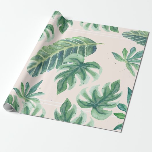 Beach Tropical Blush in Green Oerwoud Leaf Foliage Cadeaupapier (Uitgerold)