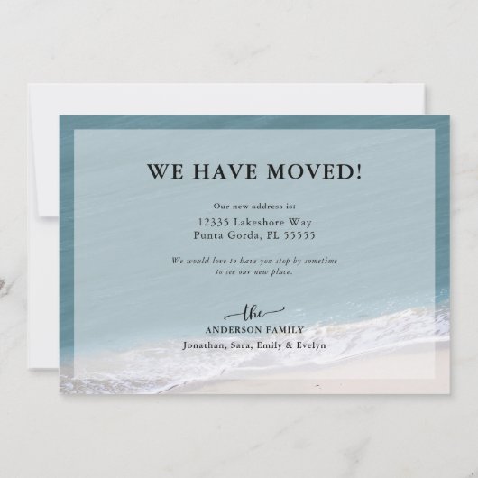 Beach Tropical Calligraphy New Address Moving Aankondiging (Achterkant)