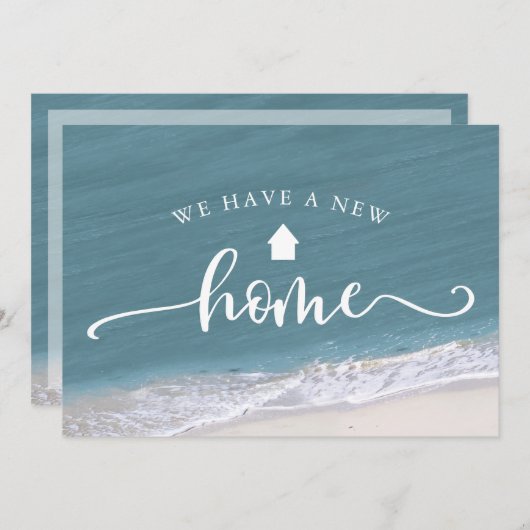 Beach Tropical Calligraphy New Address Moving Aankondiging (Voorkant / Achterkant)