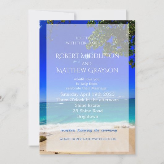 Beach Tropical Chic Gay Wedding Invitation Kaart (Voorkant)