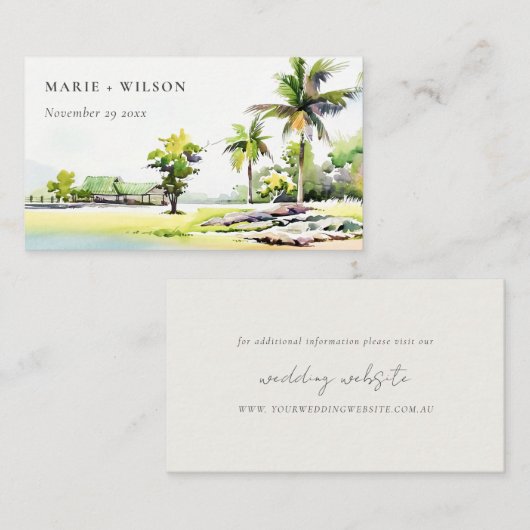 Beach Tropical Coastal Palm Trees Wedding Website Informatiekaartje (Voorkant / Achterkant)