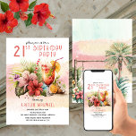 Beach Tropical Cocktails 21st Birthday Party Kaart<br><div class="desc">Wat een betere manier om te vieren met de bruidspartij en vrienden dan een oceanside "21st Birthday Party". Iedereen zal ontspannen en comfortabel zijn op deze tropisch-themastrandviering.</div>