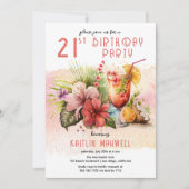 Beach Tropical Cocktails 21st Birthday Party Kaart (Voorkant)