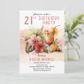 Beach Tropical Cocktails 21st Birthday Party Kaart (Staand voorkant)