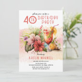 Beach Tropical Cocktails 40th Birthday Party Kaart (Staand voorkant)