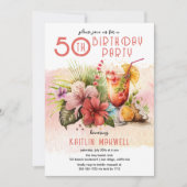Beach Tropical Cocktails 50th Birthday Party Kaart (Voorkant)