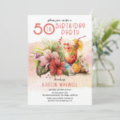 Beach Tropical Cocktails 50th Birthday Party Kaart (Staand voorkant)