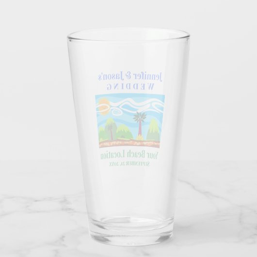 Beach Tropical Destination Wedding Favor Pint Glas (Achterkant)