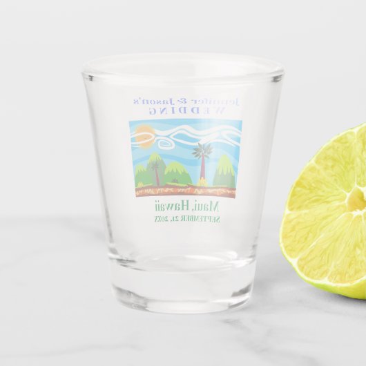 Beach Tropical Destination Wedding Hawaii Favor Shot Glas (Achterkant)