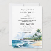 Beach Tropical Elegant Modern QR Code Wedding Kaart (Voorkant)