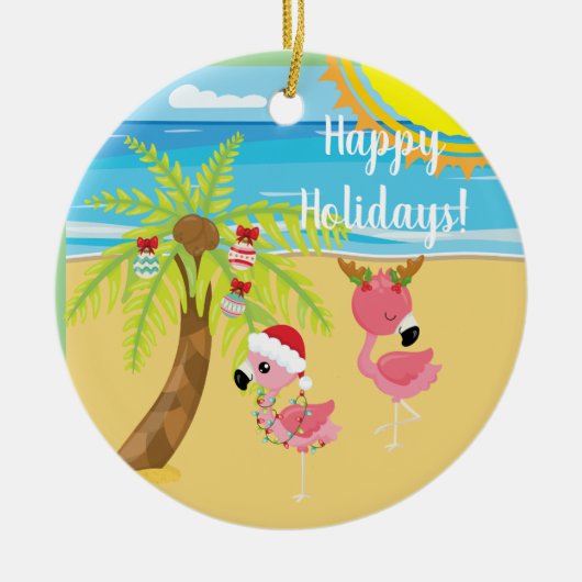 Beach Tropical Flamingo kerstfeestdag Keramisch Ornament (Voorkant)