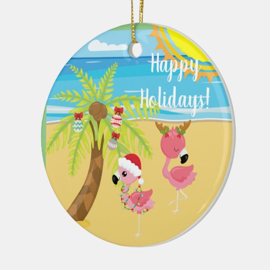 Beach Tropical Flamingo kerstfeestdag Keramisch Ornament (Links)
