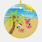 Beach Tropical Flamingo kerstfeestdag Keramisch Ornament (Achterkant)