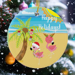 Beach Tropical Flamingo kerstfeestdag Keramisch Ornament<br><div class="desc">Dit ontwerp werd gecreeerd door digitale kunst. Het kan op het verstrekte gebied worden gepersonaliseerd of door de foto te veranderen of uw eigen woorden toe te voegen worden aangepast. Neem contact met me op colorflowcreations@gmail.com als je dit ontwerp op een ander product wilt gebruiken. Koop mijn oorspronkelijke abstracte acrylschilderij...</div>