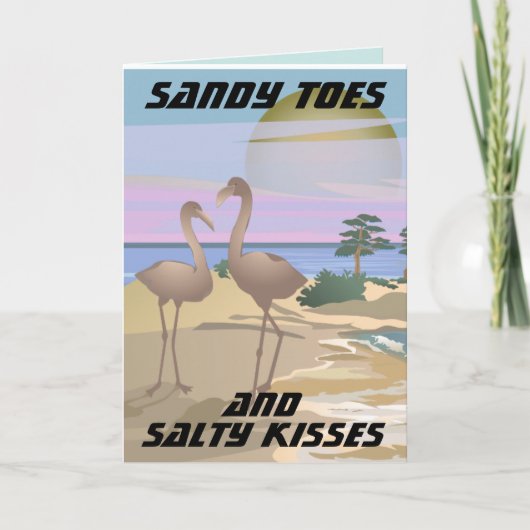 BEACH TROPICAL FLAMINGOS ART BIRTHDAY KAART (Voorkant)