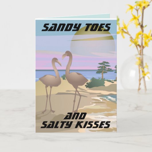 BEACH TROPICAL FLAMINGOS ART BIRTHDAY KAART (Gele Bloem)