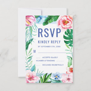 Beach Tropical Floral Hawaiian Colorful Wedding RSVP Kaartje