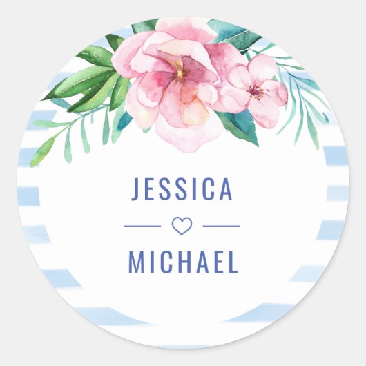 Beach Tropical Floral Summer Waterverf Weddenschap Ronde Sticker (Voorkant)