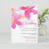 Beach Tropical Hawaii Floral Pink Wedding Kaart (Staand voorkant)
