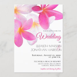 Beach Tropical Hawaii Floral Pink Wedding Kaart