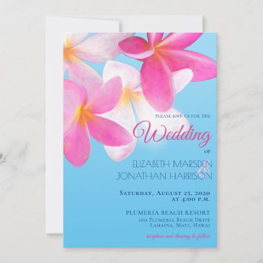 Beach Tropical Hawaii Floral Pink Wedding Kaart (Voorkant)