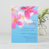 Beach Tropical Hawaii Floral Pink Wedding Kaart (Staand voorkant)