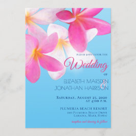 Beach Tropical Hawaii Floral Pink Wedding Kaart