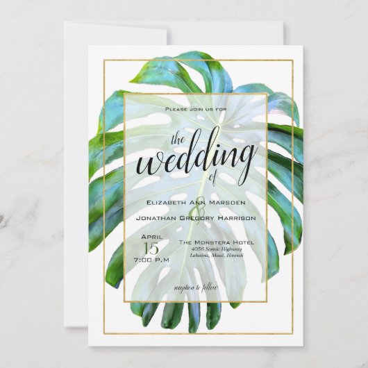 Beach Tropical Hawaii Leaf Foto Greenery Wedding Kaart (Voorkant)