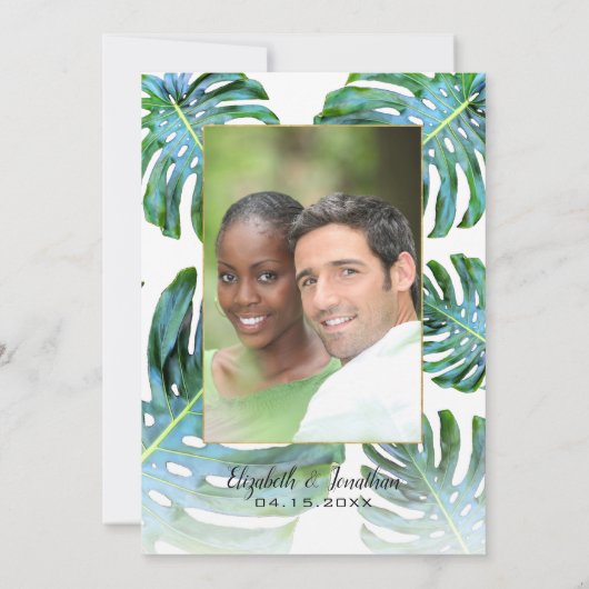 Beach Tropical Hawaii Leaf Foto Greenery Wedding Kaart (Achterkant)