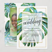 Beach Tropical Hawaii Leaf Foto Greenery Wedding Kaart (Voorkant / Achterkant)