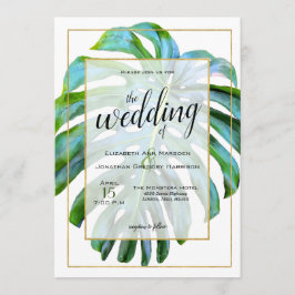 Beach Tropical Hawaii Leaf Foto Greenery Wedding Kaart