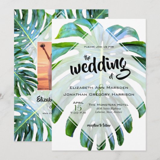 Beach Tropical Hawaii Leaf Greenery Photo Wedding Kaart (Voorkant / Achterkant)