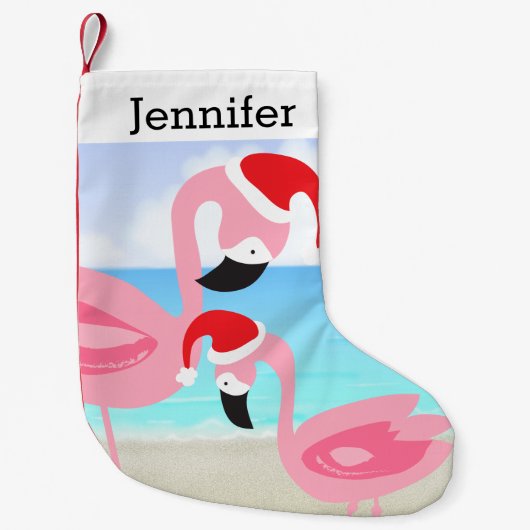 Beach Tropical Kerstmis Flamingo Birds Kleine Kerstsok (Voorkant)