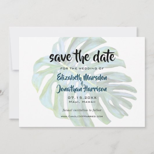Beach Tropical Leaf Trendy Greenery Save the Date (Achterkant)
