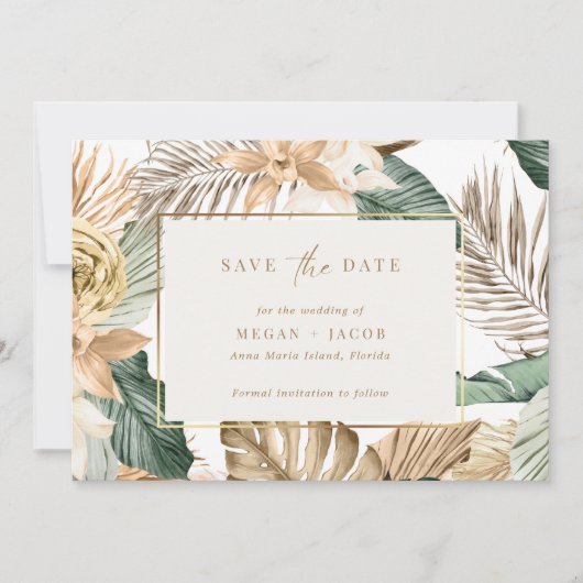 Beach Tropical Leaf Wedding Save the Date (Voorkant)