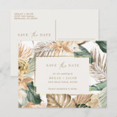Beach Tropical Leaf Wedding Save the Date Aankondigingskaart (Voorkant / Achterkant)