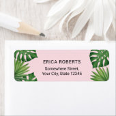Beach Tropical Leaves Blush Pink Address Etiket (Insitu)
