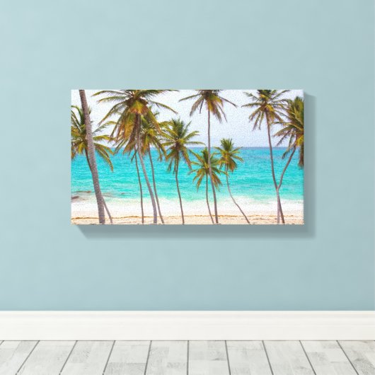 Beach Tropical met palmbomen Canvas Afdruk (Insitu (Houten vloer))