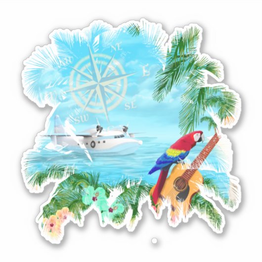 Beach Tropical Music Sticker (Voorkant)
