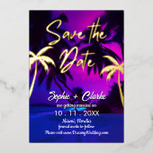 Beach Tropical Neon Save the Date Folie Uitnodiging (Voorkant)
