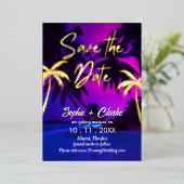 Beach Tropical Neon Save the Date Folie Uitnodiging (Staand Voorkant)