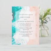 Beach Tropical Ocean Blauwgroen White Brown Weddin Kaart (Staand voorkant)