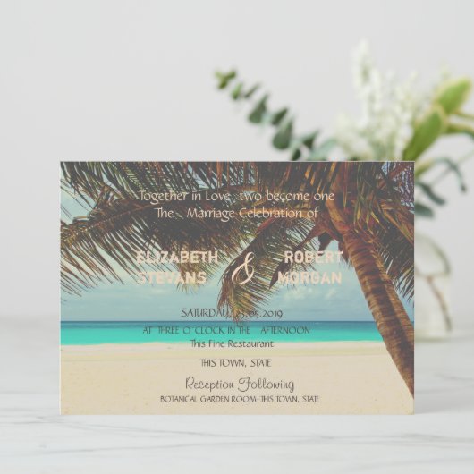 Beach Tropical, Palm Invitation Kaart (Staand voorkant)